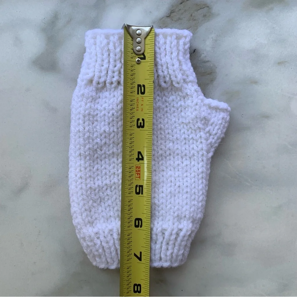 Handmade Homemade Hand Knit White Acrylic Yarn Hand Warmer Fingerless Gloves